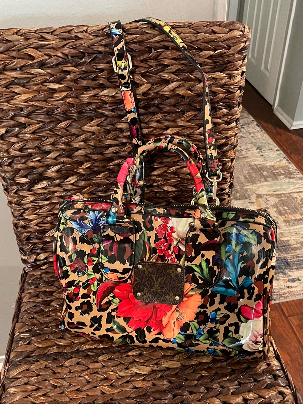 Designer-Inspired Floral Leopard Satchel Bag - Multicolor